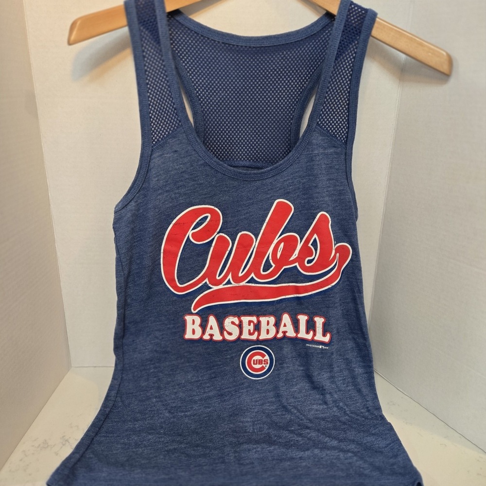 Womens Cubs Baseball Racer Back‎ Mesh Tank Top Size Small Blue